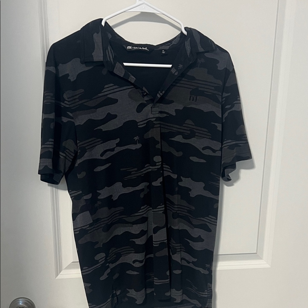 Travis Mathew Black and Gray Camouflage Polo